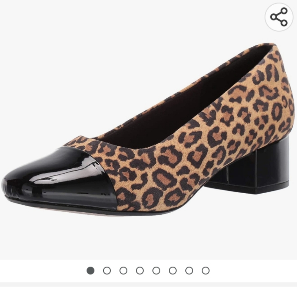 Clarks Chartli Diva Pumps Square Toe Tan Leopard Suede Sz - Picture 1 of 8